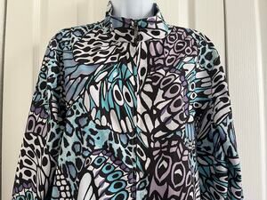 Additions by Chico's Sz 3 Butterfly Print Zip Front Jacket Stretch Mock Neck XL